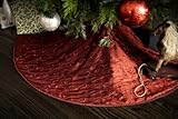 Sterling Pear Classic Red Christmas Tree Skirt - Embroidered Taffeta - 40" Diameter