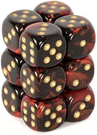 Chessex Gemini Opaque 16mm d6 Black-red with gold Dice Block