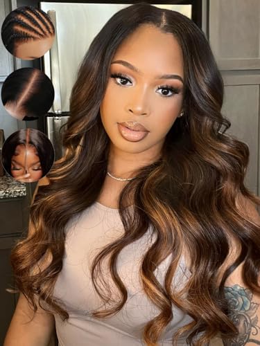 Image of Sunber Ombre Highlight Bye Bye Knots 7x5 Lace Front Glueless Human Hair 22 inch | Balayage Wavy Pre Everything Put On Go Pre Bleached Invisible Knots 150% Density