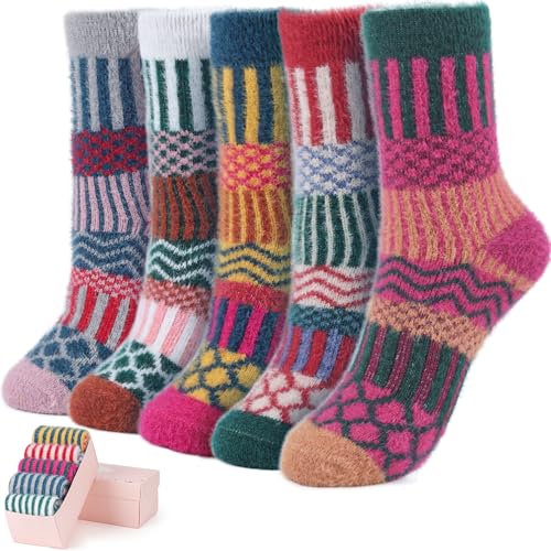 Image of SISOSOCK 5 Pairs Fuzzy Soft Cozy Comfortable Socks for Women, Casual Sleep Comfy Socks, Perfect Warm Winter Gifts for Women