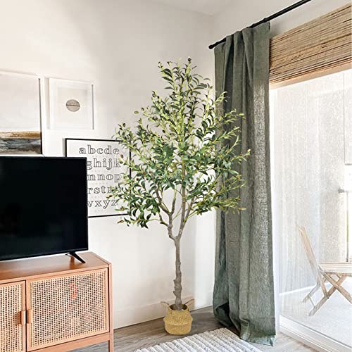 Gtidea 7Ft Artificial Olive Tree (83") Tall Fake Potted Olive Tree Faux Plants Indoor, Large Faux Olive Branches And Fruits Artificial Plants Silk Trees For Modern Home Office Living Room Floor Decor #TOP6