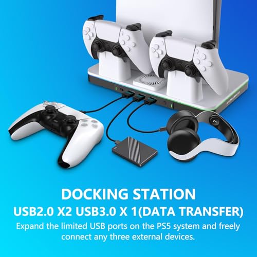 G-STORY Estación de refrigeración para PS5 Pro/Slim Stand con Controlador de estación de Carga para Consolas Digitales PlayStation de 5 Discos, Accesorios PS5, 3 concentradores USB, Soporte para - imagen 6