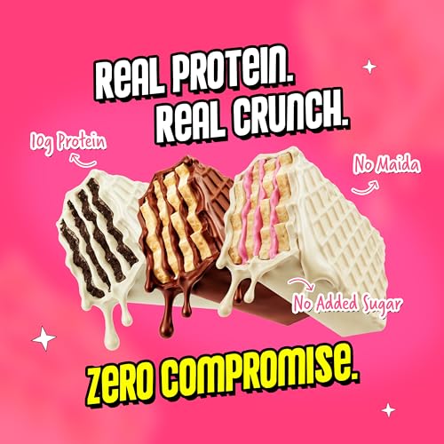 Image of Yogabar 10g Protein Wafer Bars Variety Pack | Strawberry Pop, Dark Chocolate & Cookies & Cream | Crunchy High Protein Bars | 0% Maida | Made with Goodness of Millets and Multigrain | 40g Each | Pack of 10