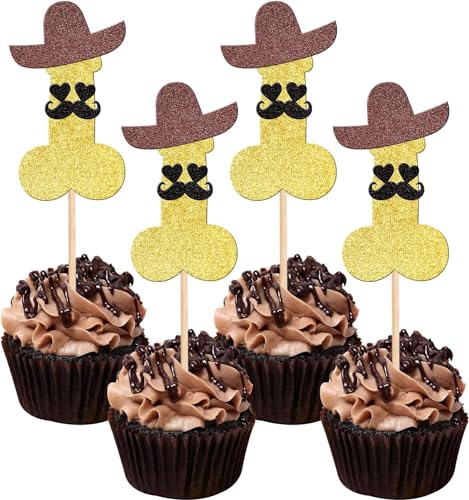 24 PCS Bachelor Party Cupcake Toppers Glitter Bachelorette Cupcake Picks Hen Funny Party Cake Decorations for Bridal Shower Wedding Engagement Bachelorette Birthday Party Supplies Light Pink (gold)