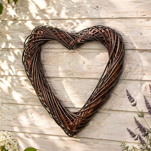 Dekoleidenschaft großes Dekoherz aus Naturweide, rustikal, 55x60 cm, Türkranz, Wandkranz, Dekokranz, Garten-Deko, Herzdeko für Drinnen & Draußen, Weidenkranz, Hochzeits-Dekoration