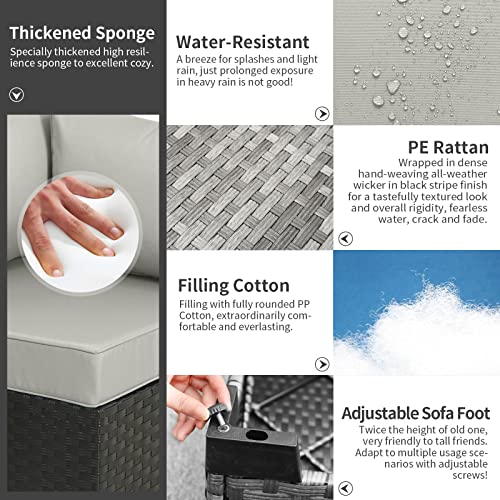 9-Piece Outdoor Sectional Wicker Furniture Set Patio Furniture Conversation Couch Set Storage Glass Table With Thicken(5") Anti-Slip Grey Cushions Furniture Cover #TOP3