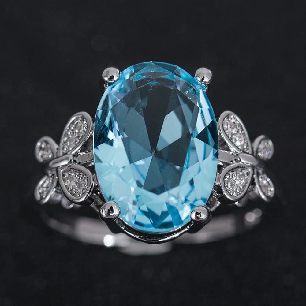 100% echter 925-Ring mit 10 x 14 mm Aquamarin-Edelstein, für Damen, Verlobung, Ehering, edler Schmuck