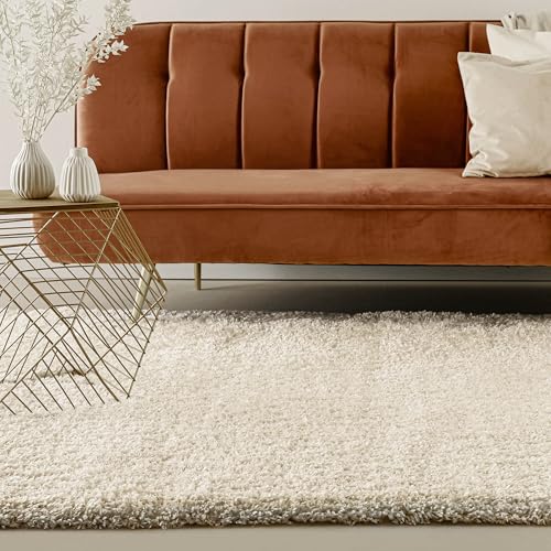 Teppich - Läufer, nachhaltig, modern, einfarbig, kuschelig weich und sehr flauschig, Hochflor bestens geeignet für Wohnzimmer, Schlafzimmer, Kinderzimmer, Matteo (80 x 230 cm, Creme Beige)