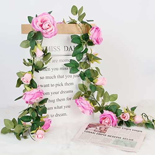 TELDRASSIL-4Pcs26-FT-Artificial-Rose-Vine-Fake-Flower-Garland-Fake-Silk-Rose-Hanging-Vine-for-Wedding-Party-Background-Arch-Garden-Background-Decoration-Purplish-Red TELDRASSIL 4Pcs26 FT Artificial Rose Vine Fake Flower Garland Fake Silk Rose Hanging Vine for Wedding Party Background Arch Garden Background Decoration Purplish Red