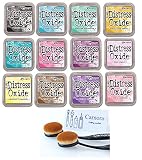 Tim Holtz Ranger Distress Oxide Ink Pad Bundle Includes 12 Popular Colors, 2 Carnora Blending Brushes, Total of 14 Items