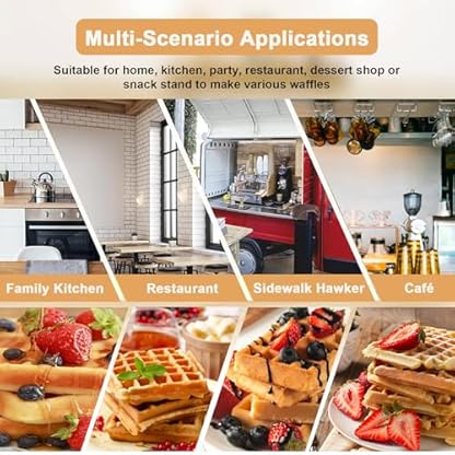 lilishangmao Professionelles Waffeleisen Mit 1550 W Doppelseitiger Heizung,0–5 Min. Einstellbarer Timer Und Temperaturbereich Von 122–572 °F,Mit Backwerkzeug Für Quadratische Waffeln,Für Bäckereien – Bild 8