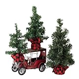 Kleine kunstmatige kerstboom, desktop-kerstboom - 3X Kerstboomdecoratie - Kerstbomenset Tafelblad Kleine kunstkerstbomen met jutezakbasis voor decoratie