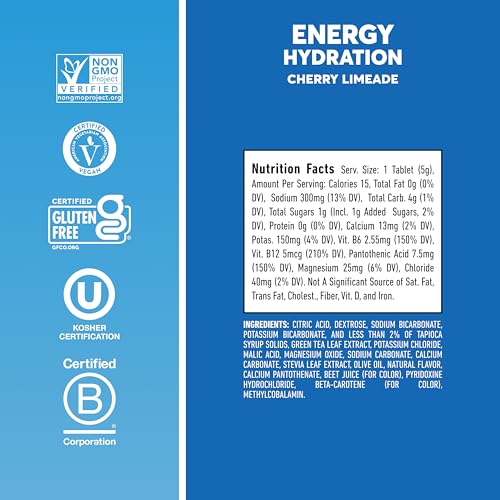 Image of Nuun Energy Caffeine + B Vitamins, Electrolyte Hydration Tablets with Caffeine from Green Tea Extract, Magnesium & 4 Other Electrolytes, Gluten Free, Vegan, Cherry Limeade, 8 Pack (80 Servings Total)