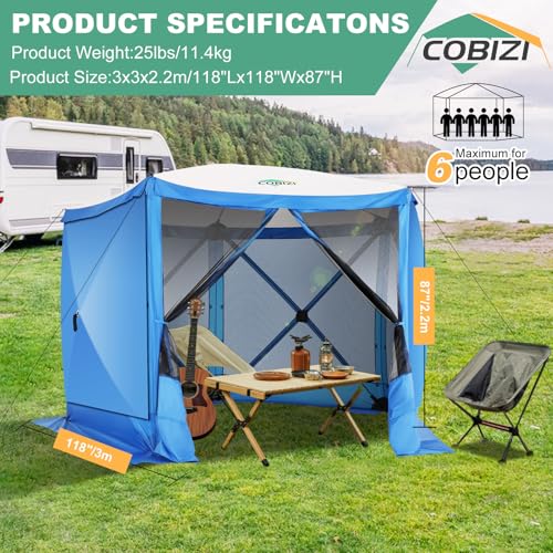 Image of COBIZI 10x10 FT Pop up Gazebo, Popup Canopy tent, Screened In Gazebos with sidewalls, Waterproof Portable Outdoor Small Screen tents Sun Shelter,carpas para patio for Camping, Garden and Backyard,Blue