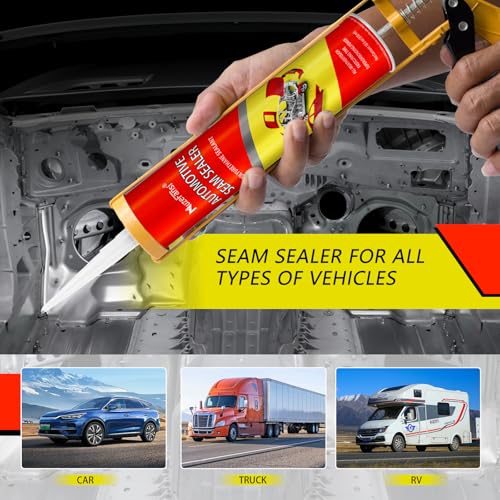 Image of Professional Automotive Seam Sealer, Polyurethane Auto Seam Sealer Quick-Set Joint & Body Filler for Metal Surfaces-Bare or Painted Surfaces of Cars, Trucks,RV Roofs-Includes Gloves & Tip-2 Pack,White