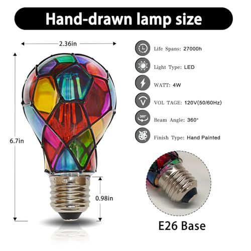 Image of Aygrochy 2025 New LED Stained Glass Light Bulb LED Bulbs, 4W E26 Base A60 Multi Colored Light Bulb, for Christmas Decoration,Party,Home Lighting,Garden,Balcony,2 Pack