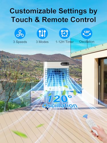 Image of Uthfy Swamp Cooler 39 Inch, 3200 CFM Evaporative Air Cooler with Remote Control & 120 Oscillation, 3 In 1 Portable Cooling Fan for 700 Sq.Ft, 13.2Gal Tank, 3 Speeds /Modes for Home, Garage, Patio