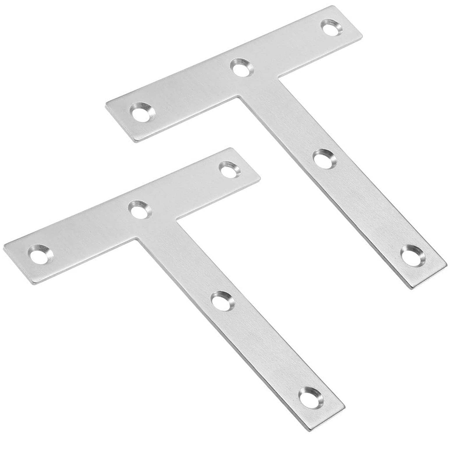 TA-VIGOR 2Pcs T Shape Flat Fixing Mending Plates 120mmx120mm, Stainless Steel Joining Brace Brackets Mending Repair for Wood Connector, Silver, 2Pcs-120mmx120mmx2mm