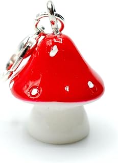 Amuleto de mosca con forma de seta y setas, color rojo y blanco, hecho a mano, colgante plateado, colgante para pulsera, 20mm, Algodón