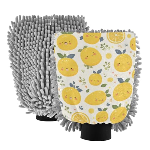 ZRWLUCKY Guanto da lavaggio in microfibra antigraffio guanto per lavaggio auto giallo limone sfondo bianco