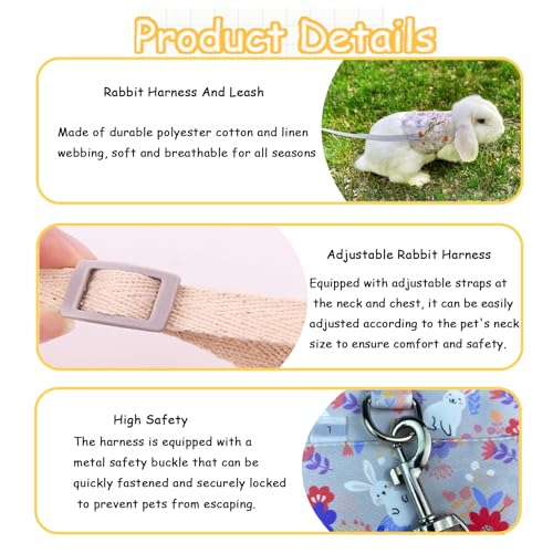 Image of 2 Sets Rabbit Harness and Leash, Cute Adjustable Bunny Clothes Harness Escape Proof Pet Supply (Grey, L)