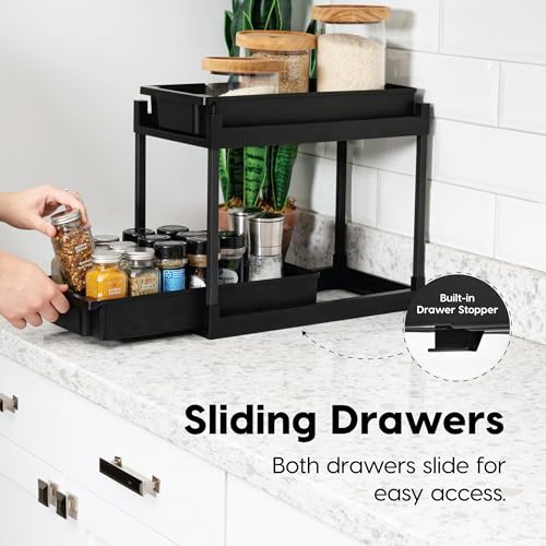 IRIS USA Under the Sink Organizer, Under Cabinet Organizer Kitchen Storage, Bathroom Shelves, Spice Rack, Pull Out Drawers for Home, Cabinets, Pantry, Countertop, Office, Black - Image 5