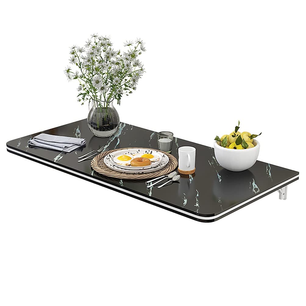 ZHANGGL Wall mounted Folding Table Marble Pattern Desk Dining Table for Kitchen Dining Room Black 70X50cm