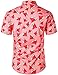 JOGAL Men's Cotton Button Down Short Sleeve Hawaiian Shirt Pink Red Small