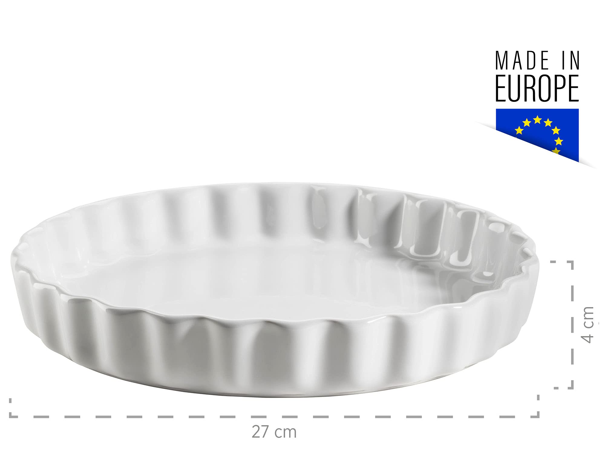 MÄSER 931980 Kitchen Time, forma do tarty, forma do quiche, forma do ciasta owocowego, odporna na zarysowania i cięcie, okrągła forma do pieczenia z falistym brzegiem, Ø 27 cm, ceramika, biała