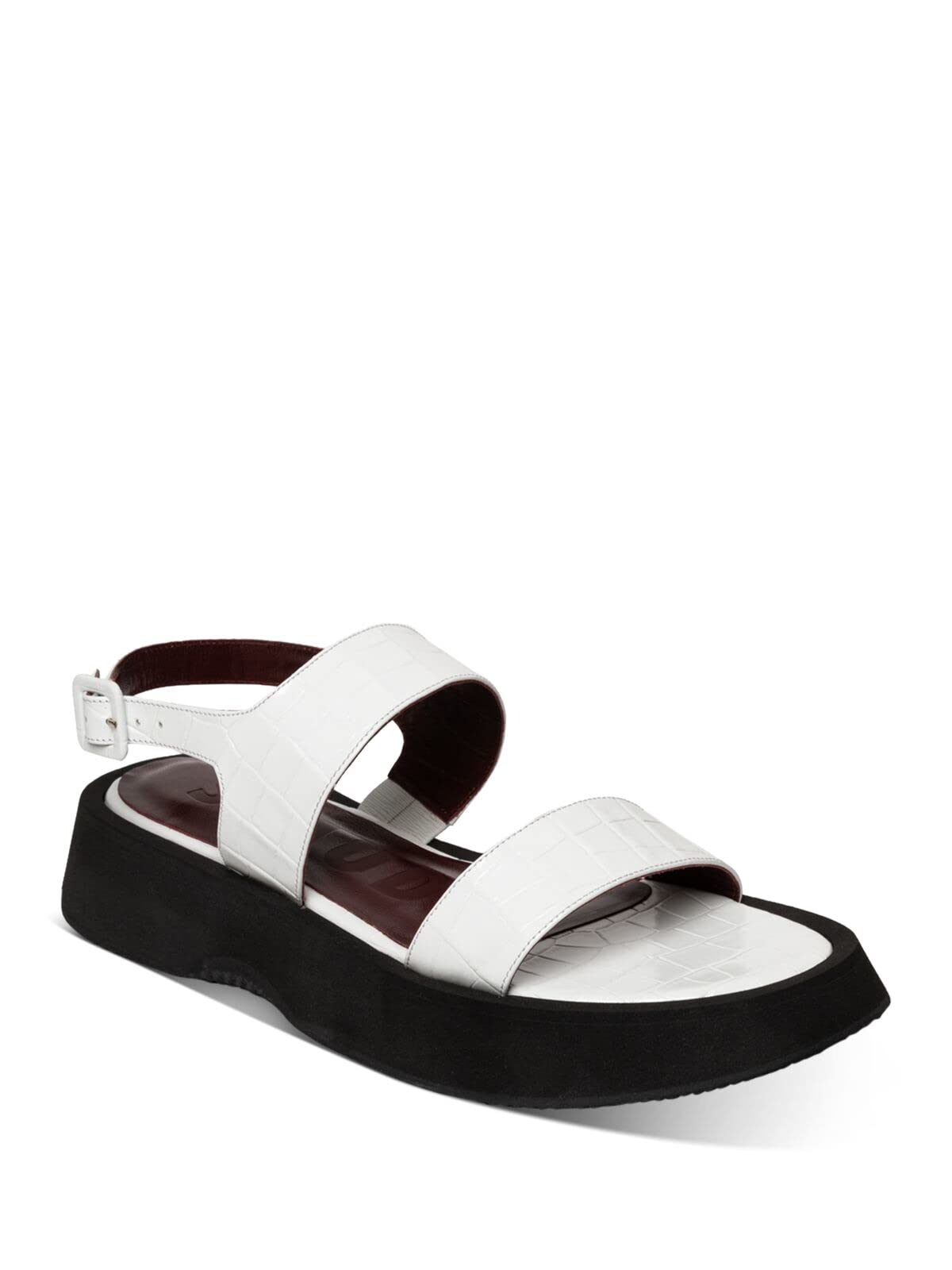 SEE BY ChloéSEE BY CHLOE Womens White Crocodile 1" Platform Adjustable Strap Cushioned Nicky Round Toe Wedge Buckle Leather Slingback Sandal 40