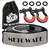 METOWARE Tow Strap Recovery Kit 3' x 20ft, Heavy Duty Tow Strap 35,000lbs Break Strength with 3/4' D Ring Shackles(2pcs) & Storage Bag, Emergency Off Road Towing Rope for SUV, UTV, ATV, Truck