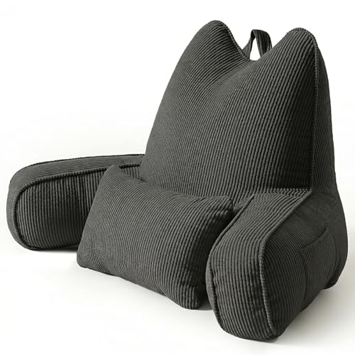 Ailuteie Patented Design Corduroy Bed Rest Pillow with Arms, Back Support Pillow for Sitting in Bed, Detachable Lumbar Support, Large Backrest Cushion for Reading & Relaxing, Lamp Black