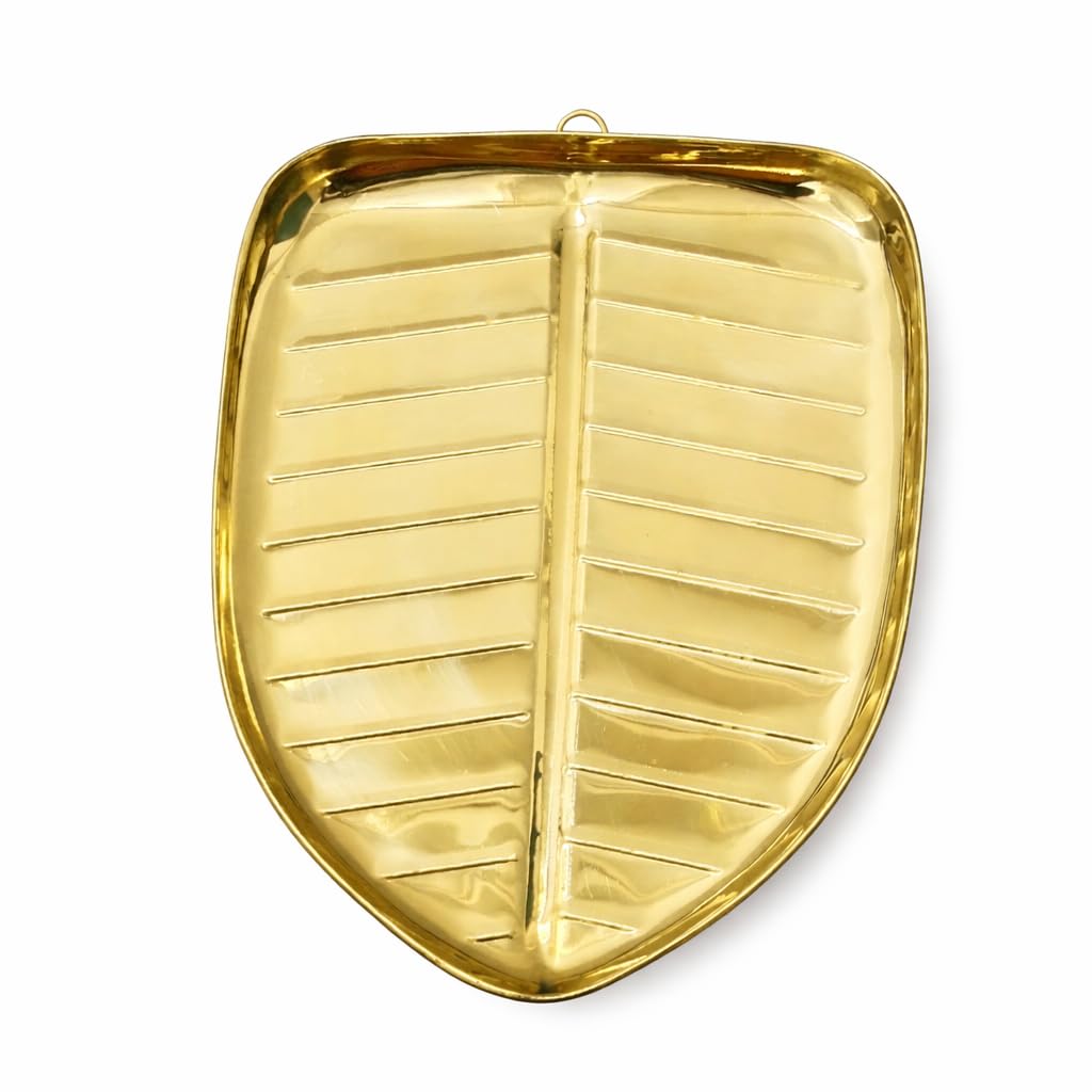 GS Kela Paan Brass Puja Thali | Premium Golden Banana Leaf Aarti Pooja Plate | 23.5 cm Brass Thali for Home Temple & Festivals-image-4