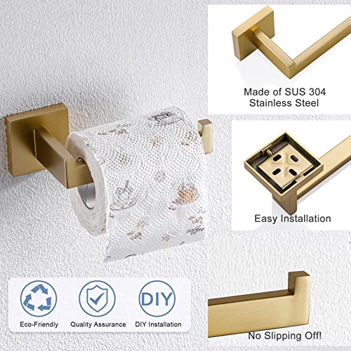 Image of TQKAG Brushed Gold Toilet Paper Holder Wall Mount Roll Holder for Bathroom | SUS304 Stainless Steel, 6.38 Inch, Modern Square Tissue Roll Holders, Wall Mount, 2 Easy Installation Options, Kitchen