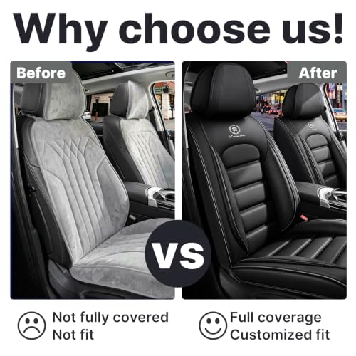 Image of Front Set Car Seat Covers for Jeep Compass 2007-2026, Waterproof Stain-Resistant Seat Cover, Premium Nappa Leather Seat Protectors with Storage Pockets(Standard 2 Seats /Black)