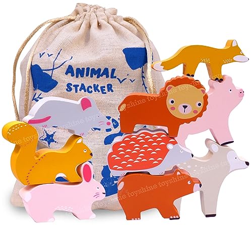 Image of Toyshine Wooden Zoo Animal Blocks Stacking and Balancing Toy, Toddler Wood Animal Figures Blocks Imaginative Play, Preschool Educational Toys and Stack Balance Games for Kids - M2