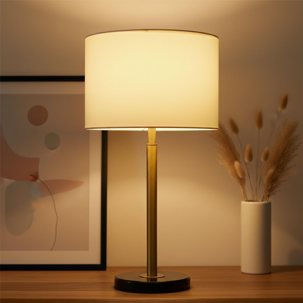 Mufasa White Fabric Lamp Shade Golden Table Lamp for Drawing Room/Restaurant Tables/Dining Room/Bedside/Bedroom/Study Room/Office with On/Off Switch (40CM Height) (Bulb Not Included)-image-20