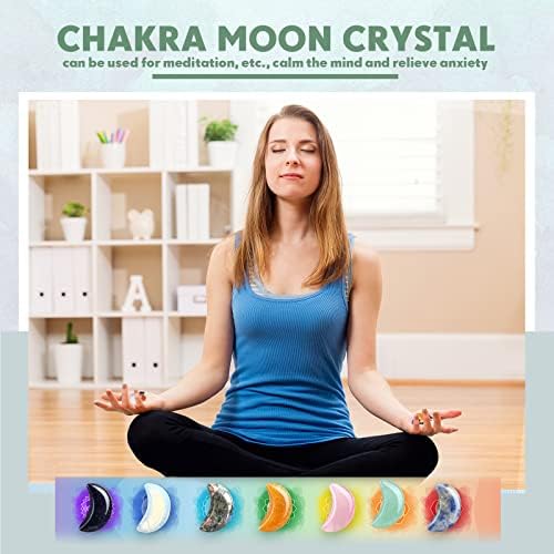 Nuenen 50 Pcs Moon Crystal Worry Stones Gemstone Bulk 0.7 Inch Moon Carved Calming Palm Stone Wedding Valentine Day Gift for Her Witchcraft Meditation Balancing Jewelry Pendant Decor (Vivid Style)