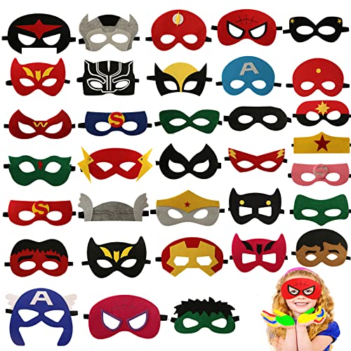 35 Packs Superhero Masks Party Favors, Superhero Birthday Party Decorations Parties Supplies 35 Different Types Felt Masks Superhero Masks for Kids