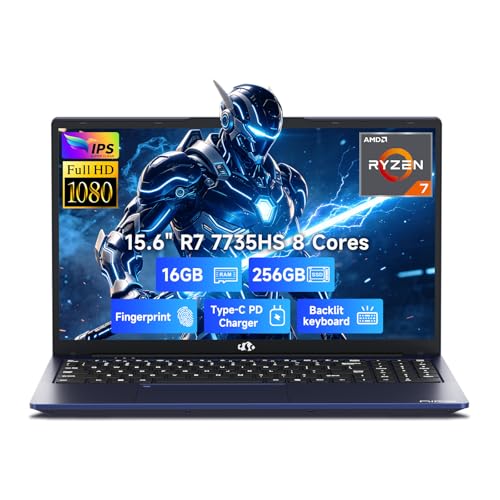 Image of NIMO Light-Gaming-Laptop, AMD Ryzen 7 7735HS (Beats i7-12650H), 16GB DDR5 256GB SSD, 100W PD, Radeon 680M 15.6 inch FHD Backlit KB Fingerprint Computer for Business Gaming College School