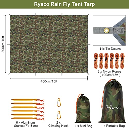 Ryaco Hammock Rain Fly Tent Tarp, 13×10Ft Tarpaulin Portable Sunshade Lightweight Waterproof Groundsheet Windproof Camping Gazebo Picnic Mat For Camping Travel Beach (13×10Ft, Camo) #TOP4