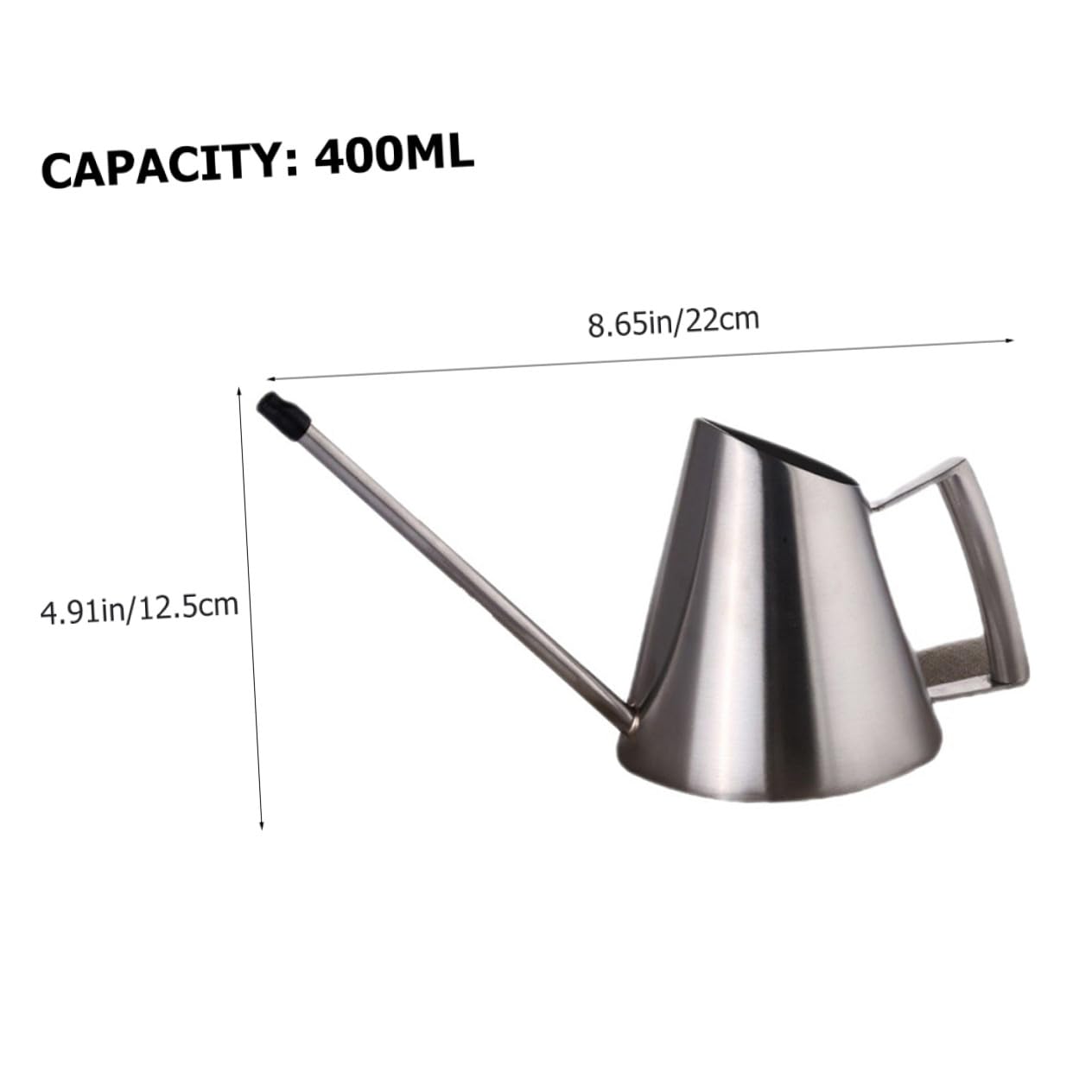 Annaffiatoio in Acciaio Inox da Giardino 400ml, Manico Ergonomico e Ampia Apertura, per Piante Sospese e Prato, Argento