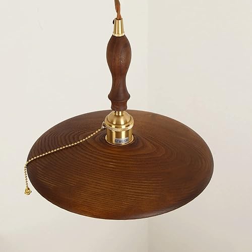 Miniatura 3 de Lámpara colgante de madera retro de granja con enchufe de lámpara de latón, lámpara de montaje colgante rústica ajustable para cocina, isla comedor,