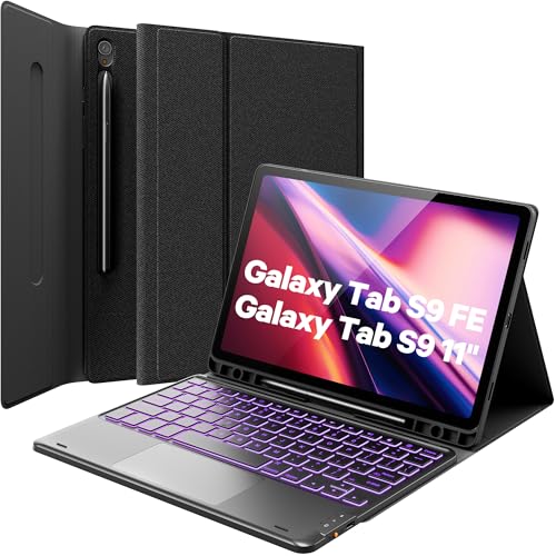 GreenLaw Galaxy Tab S9 FE 5g Case with Keyboard, Galaxy Tab S9 Keyboard Case, 7 Color Backlit Touchpad Keyboard with Pencil Holder, Magnetic Detachable, for Galaxy Tab S9 FE 10.9