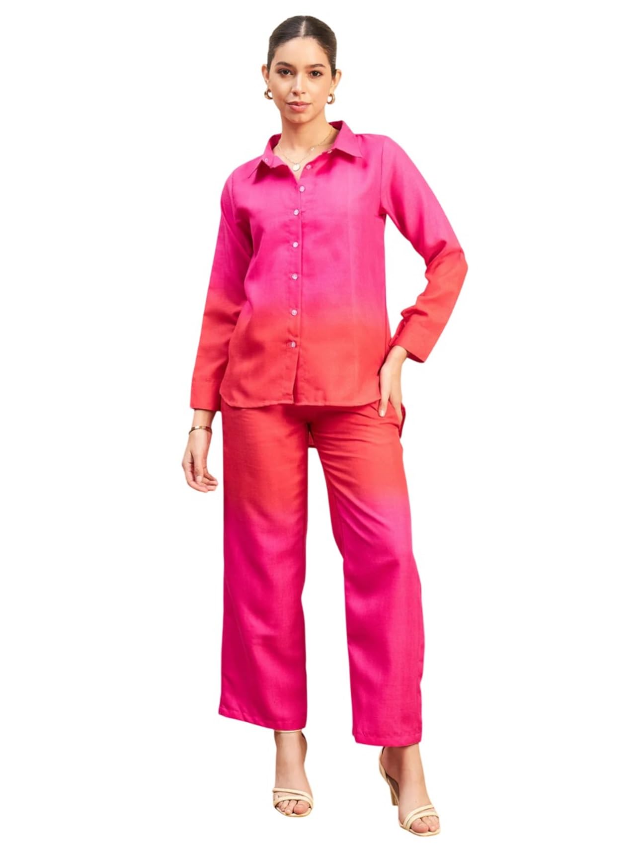 Fabnex Women Co Ord Set For Women | Co Ord Set For Women Stylish | Kurta Set For Women | Kurta Set | Ethnic Co Ord Set For Women | Full Sleeve Co-Ord Set (K-107-Pink-Orange-S)