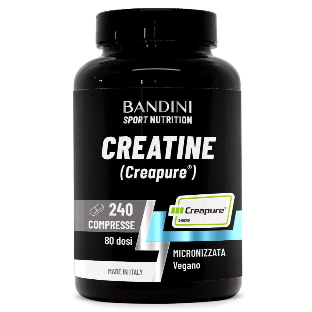 Bandini Creatine CREAPURE Monohydrate 240 Tablets – Supplement for Training, Sports, Gym and Pre Workout – Micronised 100% Vegan – Creatine Monohydrate Based for ATP and Recovery