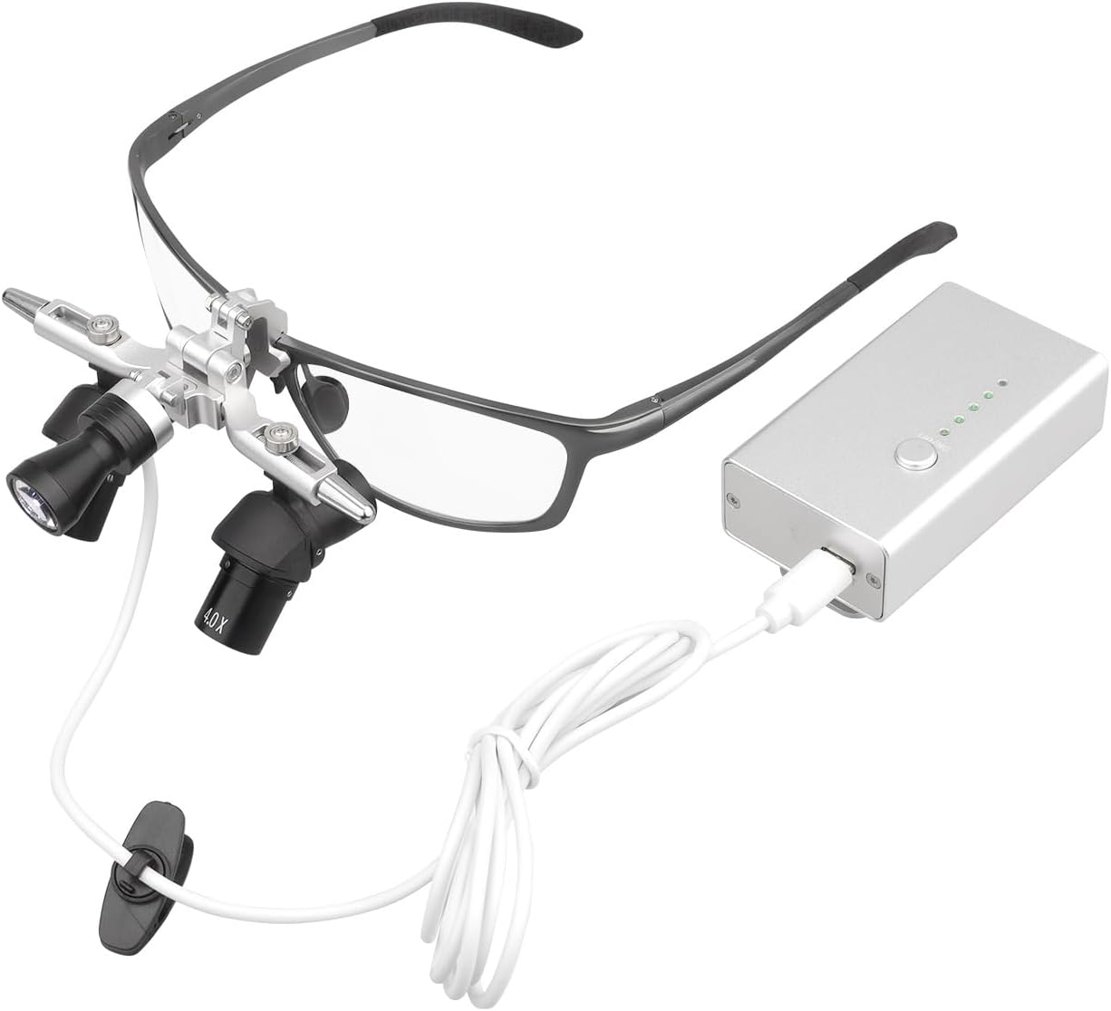 REEHUT 48°Ergonomic Binocular Loupes Working Distance 350-450mm Ergo Surgical Loupes Magnifying Glasses PD,PH Adjustable with Luminance Adjustable 5W LED Headlight Lamp (6.0X with LED Headlight)