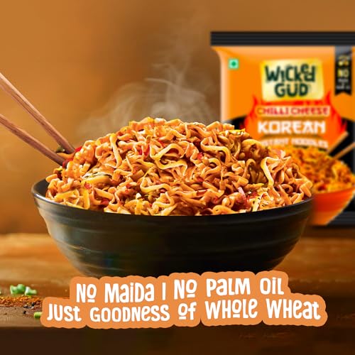 Image of Wickedgud Chilli Cheese Korean Instant Noodles, Single Pack 74g | Whole Wheat | No Maida | No Pam Oil