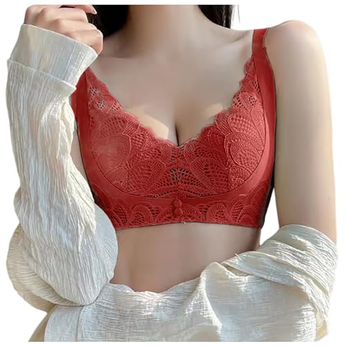 Women's Everyday Bras Posture Bras for Women UK - Women's Sexy Small Breast Push Up Bra Without Underwire Upper Breast Support Red