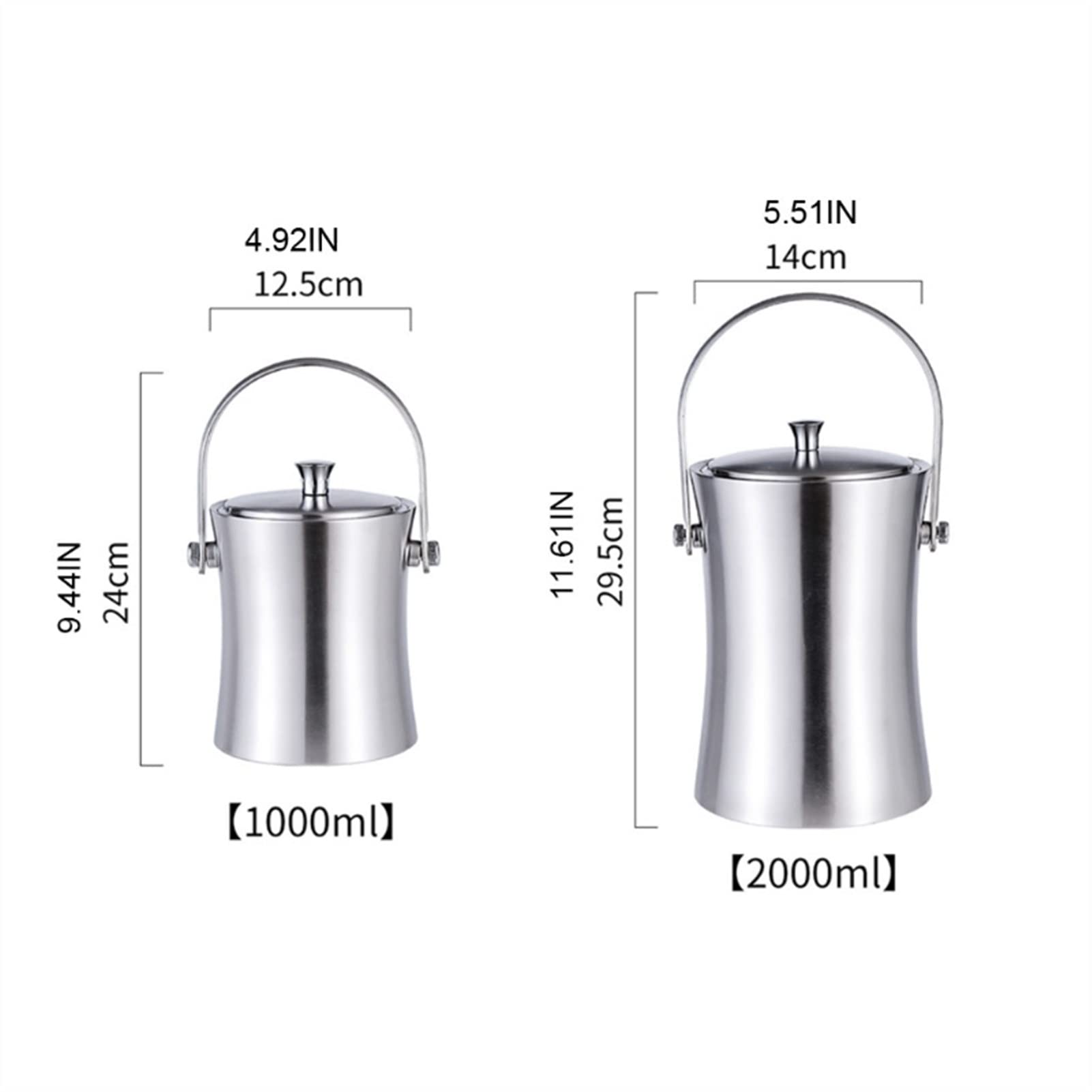 TOMYEUS Eiskübel Moderne minimalistische Edelstahl Eiswürfel Container Champagner Weinkühler EIS Eimer Home Bar EIS Eimer Getränk Eimer Weinkühler & Sektkühler (Color : 2L)